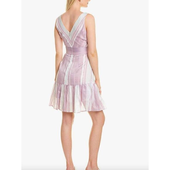 Rebecca Taylor Faux Wrap Ruffle Hem Dress Bow Silk Linen Sleeveless Size 10 - Picture 2 of 15